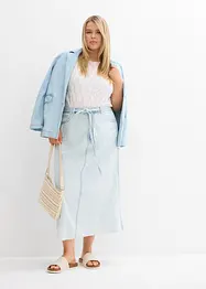 Mellanlång jeanskjol Mid Waist, Super Soft, bonprix