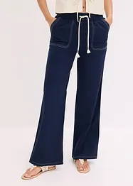 Byxa med snodd i midjan och kontrasterande sömmar, av lätt twill, bonprix