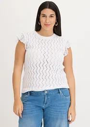 Stickad topp med virkad look och spets, bonprix