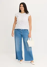 Stickad topp med virkad look och spets, bonprix