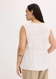 Ärmlös blus med volanger och knytband, bonprix