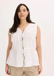 Ärmlös blus med volanger och knytband, bonprix