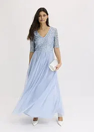 Maxiklänning av tyll med paljettbroderi, bonprix