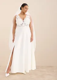 Brudklänning i glänsande satin med blomapplikation, bonprix