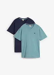 T-shirt med V-ringning (2-pack) av ekologisk bomull, bonprix