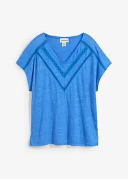 T-shirt i rent linne med spets, bonprix