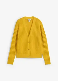 Hålmönstrad cardigan med linneandel, bonprix