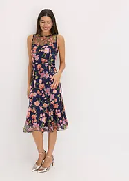 Mellanlång klänning med blombroderi, bonprix