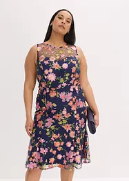 Mellanlång klänning med blombroderi, bonprix