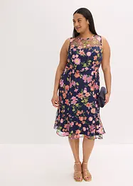 Mellanlång klänning med blombroderi, bonprix