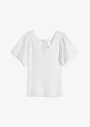 Ribbstickad topp med korta vingärmar, bonprix