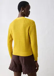 Hålmönstrad cardigan med linneandel, bonprix
