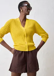 Hålmönstrad cardigan med linneandel, bonprix