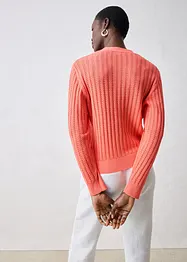 Hålmönstrad cardigan med linneandel, bonprix