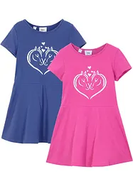 Kortärmad jerseyklänning för barn (2-pack), ekologisk bomull, bonprix