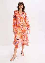 Chiffongklänning med volanger i återvunnen polyester, bonprix