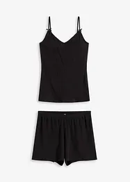 Ribbstickad bomullspyjamas med shorts, bonprix