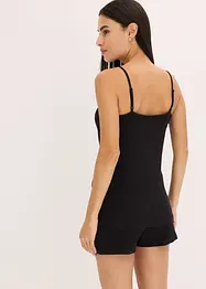 Ribbstickad bomullspyjamas med shorts, bonprix