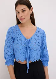 Blus med hålbroderi och puffärmar, bonprix