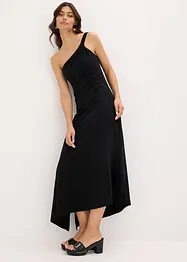 Jerseyklänning med asymmetrisk nederkant och knutdetalj på axeln, av bomull, bonprix