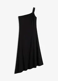 Jerseyklänning med asymmetrisk nederkant och knutdetalj på axeln, av bomull, bonprix