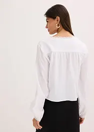 Blus med virkad infällning och fransar, bonprix