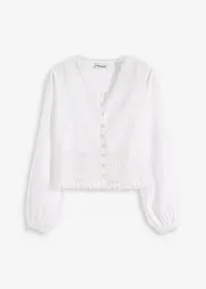 Blus med virkad infällning och fransar, bonprix