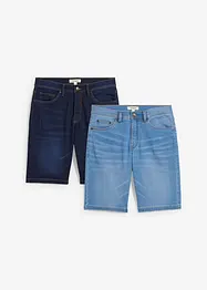 Jeansbermudas i trikå (2-pack), smal passform, bonprix