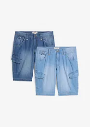 Tunna jeansshorts med cargoficka, av ren bomull, Relaxed Fit (2-pack), bonprix