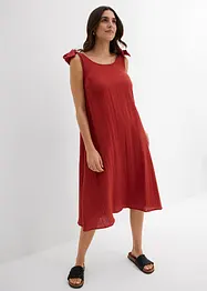 Klänning av mjuk muslin med axelband som knyts, bonprix