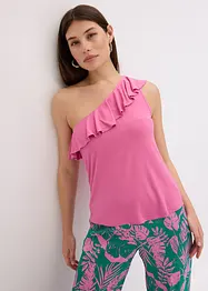 One shoulder-linne med volang i mjuk viskosmix, bonprix