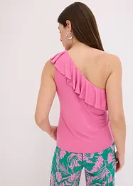 One shoulder-linne med volang i mjuk viskosmix, bonprix