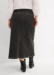 Mellanlång jeanskjol med medelhög midja, bonprix