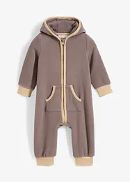 Sparkdräkt i fleece med huva och björnapplikation, bonprix