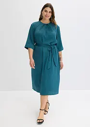Mellanlång klänning i glansig satin, bonprix