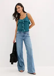 Jeans med vida ben, Mid Waist, Low Stretch Full Length, bonprix