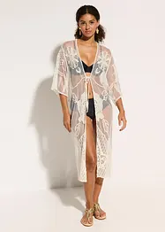 Transparent strandkimono med spets, bonprix