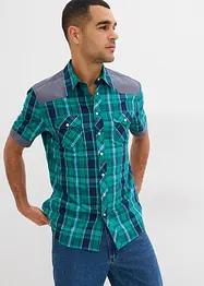 Kortärmad skjorta med denimbesättning, bonprix