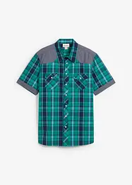 Kortärmad skjorta med denimbesättning, bonprix