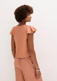 Blus med volangärmar i  glansigt material, bonprix