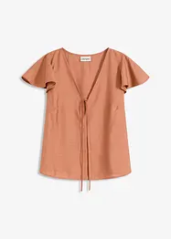 Blus med volangärmar i  glansigt material, bonprix