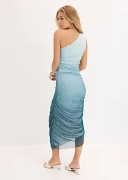 One shoulder klänning med meshinfällning, bonprix