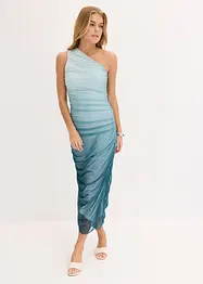 One shoulder klänning med meshinfällning, bonprix