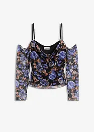 Cold shoulder-topp i tunn mesh, bonprix