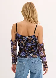 Cold shoulder-topp i tunn mesh, bonprix