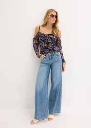 Cold shoulder-topp i tunn mesh, bonprix