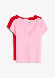 Ribbstickad topp med spetsdetalj (dubbelpack), bonprix