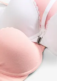 BH med formpressade kupor, knäppning fram och bygel, med bomull (2-pack), bonprix
