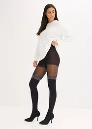 Overknee-strumpbyxa med glittrig rand och återvunnen polyamid (70 den), bonprix