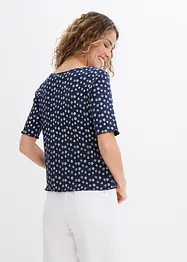 Ribbad topp med blommönster, halv ärm, bonprix